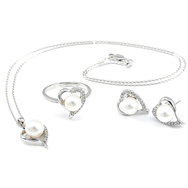 LOVE Heart Freshwater Pearl Ring / Earring / Necklace