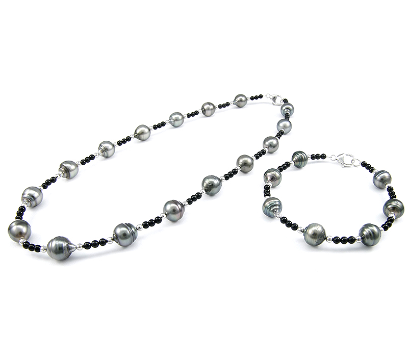 Onyx-Ball Tahitian Pearl Bracelet / Necklace