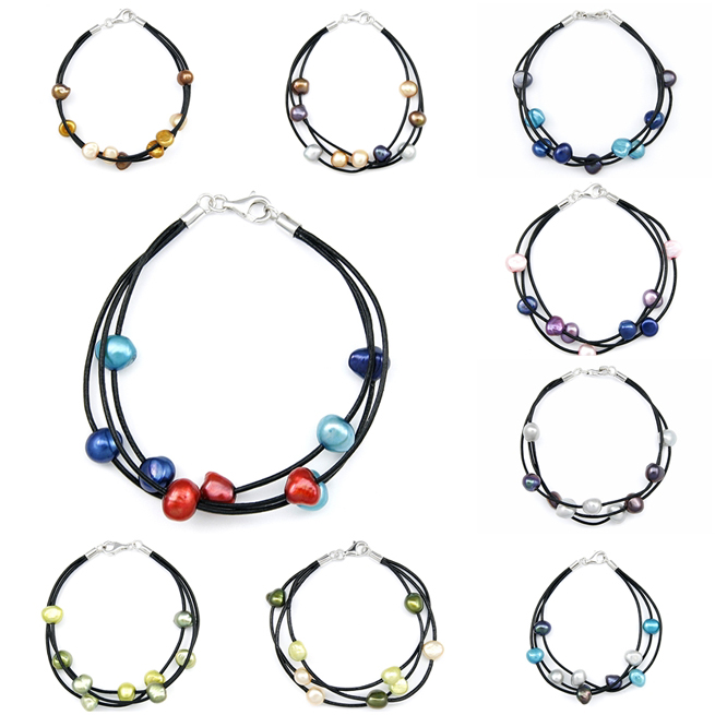 Multi-Color Freshwater Pearl Leather Bracelet