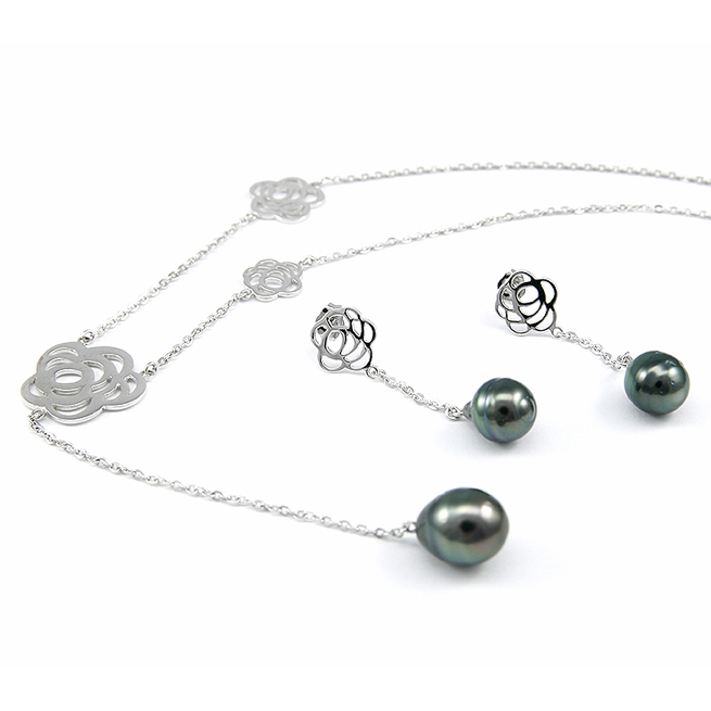 Rose Tahitian Pearl Earring / Necklace