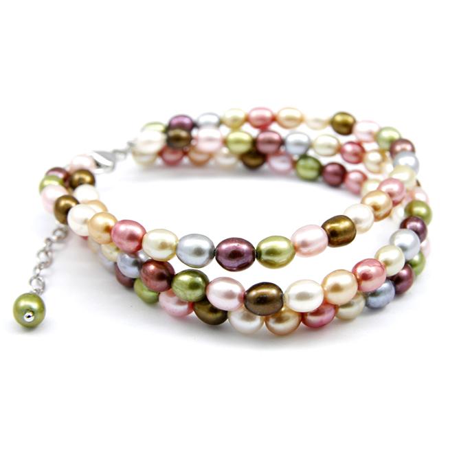 Multi-Color Freshwater Pearl 3-string Bracelet